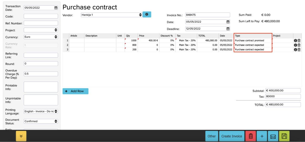 Contracts module - ERPLY Books